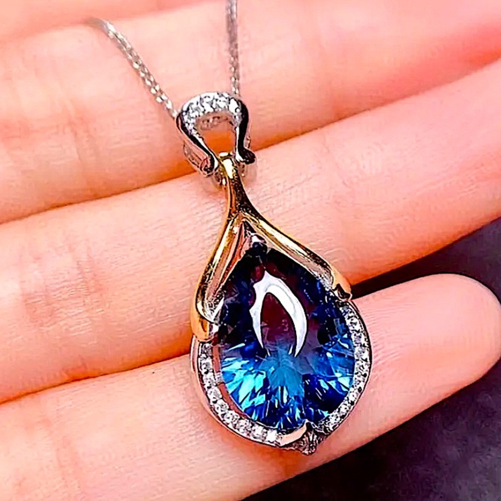 Blue Sapphire Sterling Silver Pendant Necklace